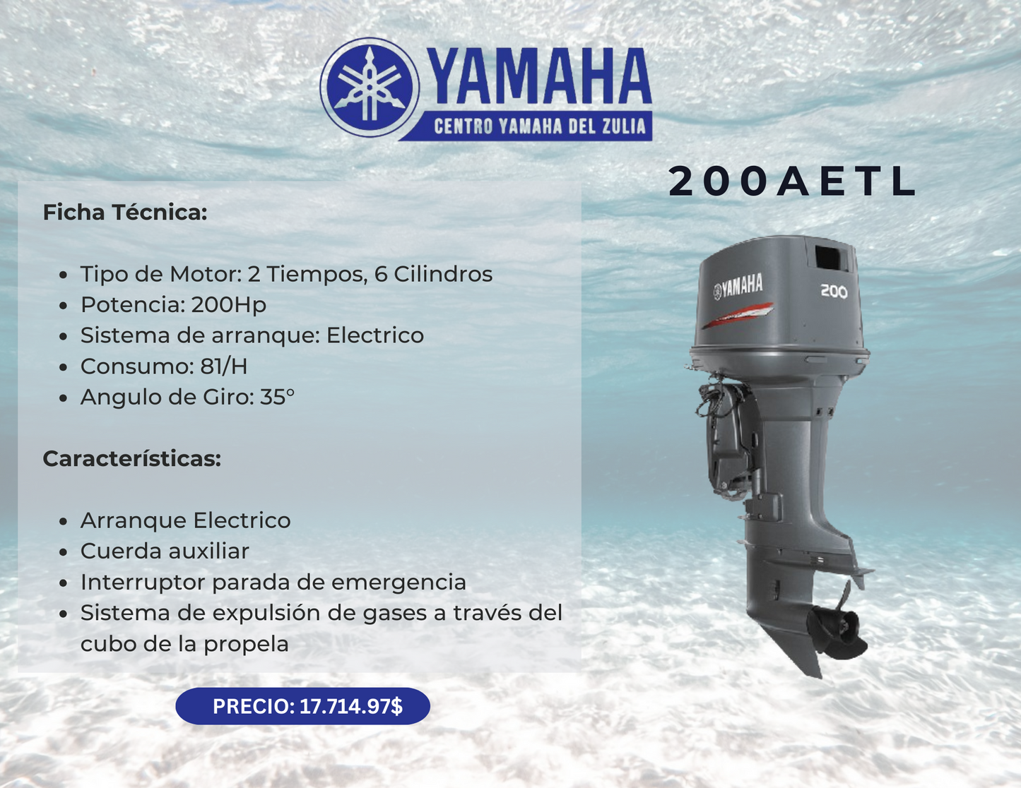 200 HP MOTOR FUERA DE BORDA YAMAHA 200AETL